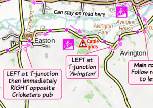 Clip from map for Avington cycle route