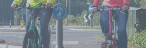 Two cyclists on a shared use cycling/walking path