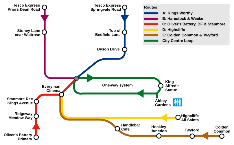 Map of Mass Ride 8 meeting places in the style of a tube map.