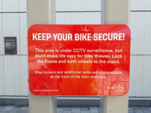 Signage outside of Winchester Sports and Leisure Centre: "Keep your bike secure"