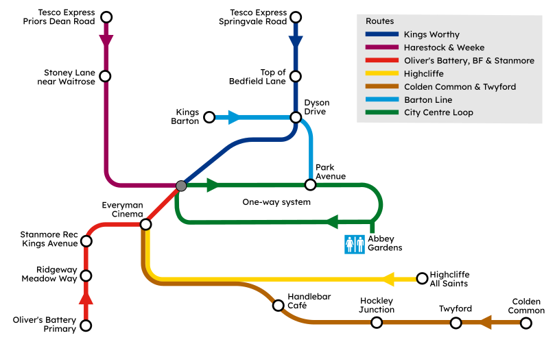 A graphic, in the style of the London tube map, showing the routes and pickup stops on Mass Ride #9, taking place on 25th April 2026