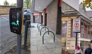 Photo showing new toucan crossing and cycle signs on Middle Brook Street.